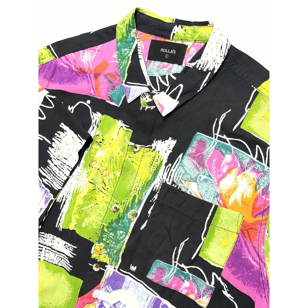 Rollas camp shirt Mens Abstract Floral Short Sleeve Button Multicolor Large
